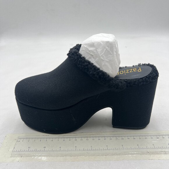 Pazzion Black Knit Platform Round Toe Mule Clogs Slip On Chunky Heel Slipper - Picture 2 of 8